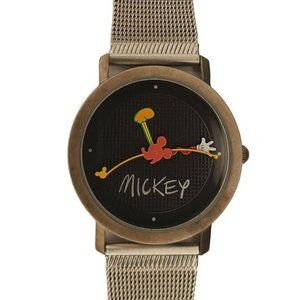 Mickey Mouse Watch Disney Black Face Abstract Wacky Hands Herringbone Gold Band